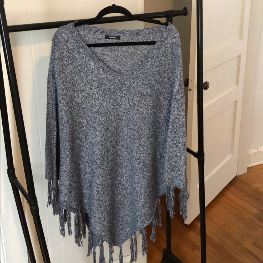 Blue fringe poncho